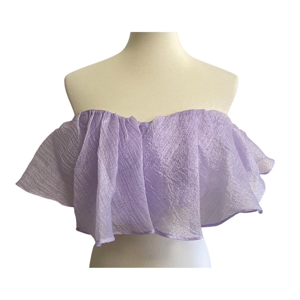 The Post Strapless Ruffled Organza Crop Top in Lavendar Women Medium Smocked